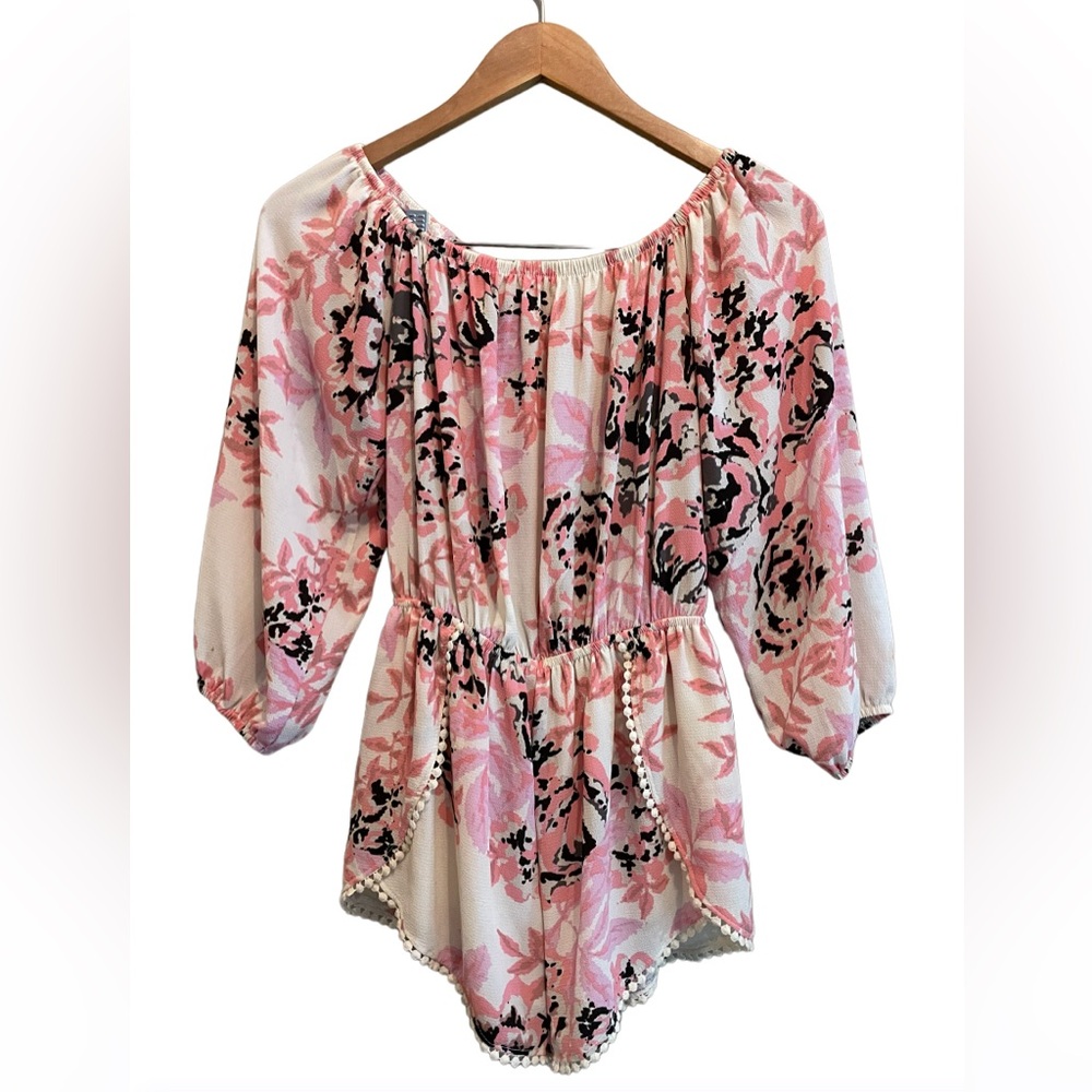 Coveted Clothing: Pink Floral Jumpsuit Romper with Lace